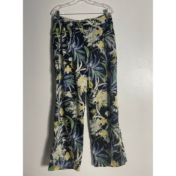 Zara Basic Womens Wide Leg Pleated Front Zip Pants Floral Sz L - Picture 1 of 6